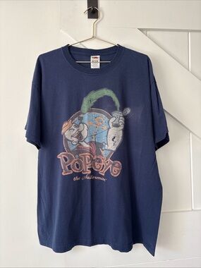 Fruit Of The Loom Popeye the Sailorman T Shirt Size XL Blue Graphic Print